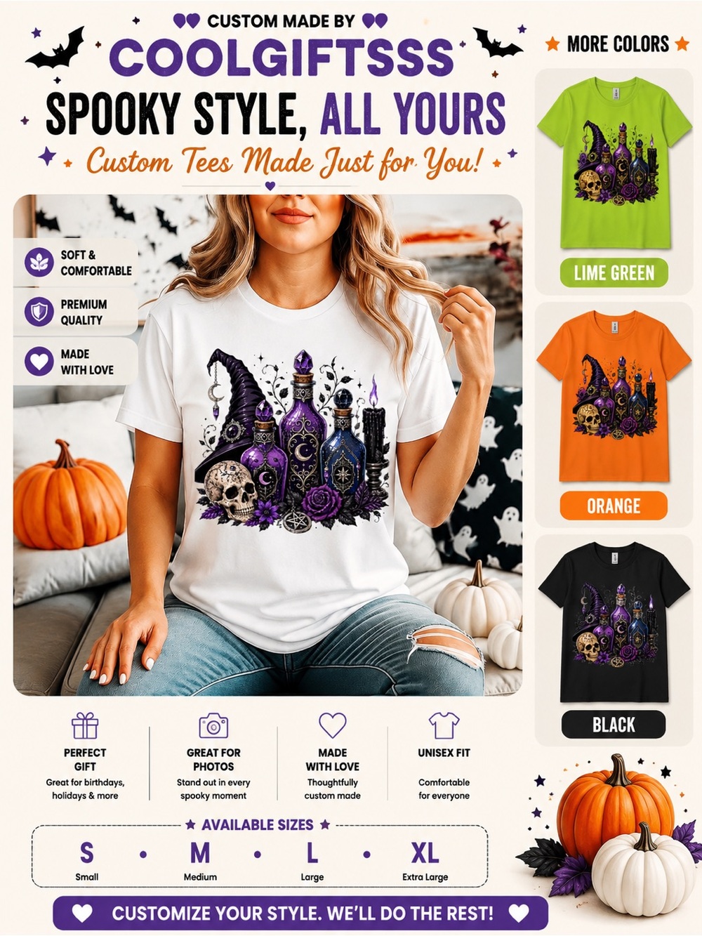 Witch skull Eek Purple and Black new S M L XL new made to order
